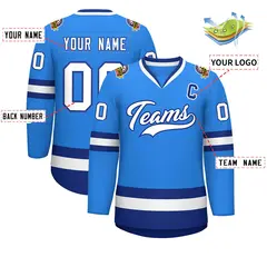 Powder Blue White-Royal Classic Style Hockey Jersey 2
