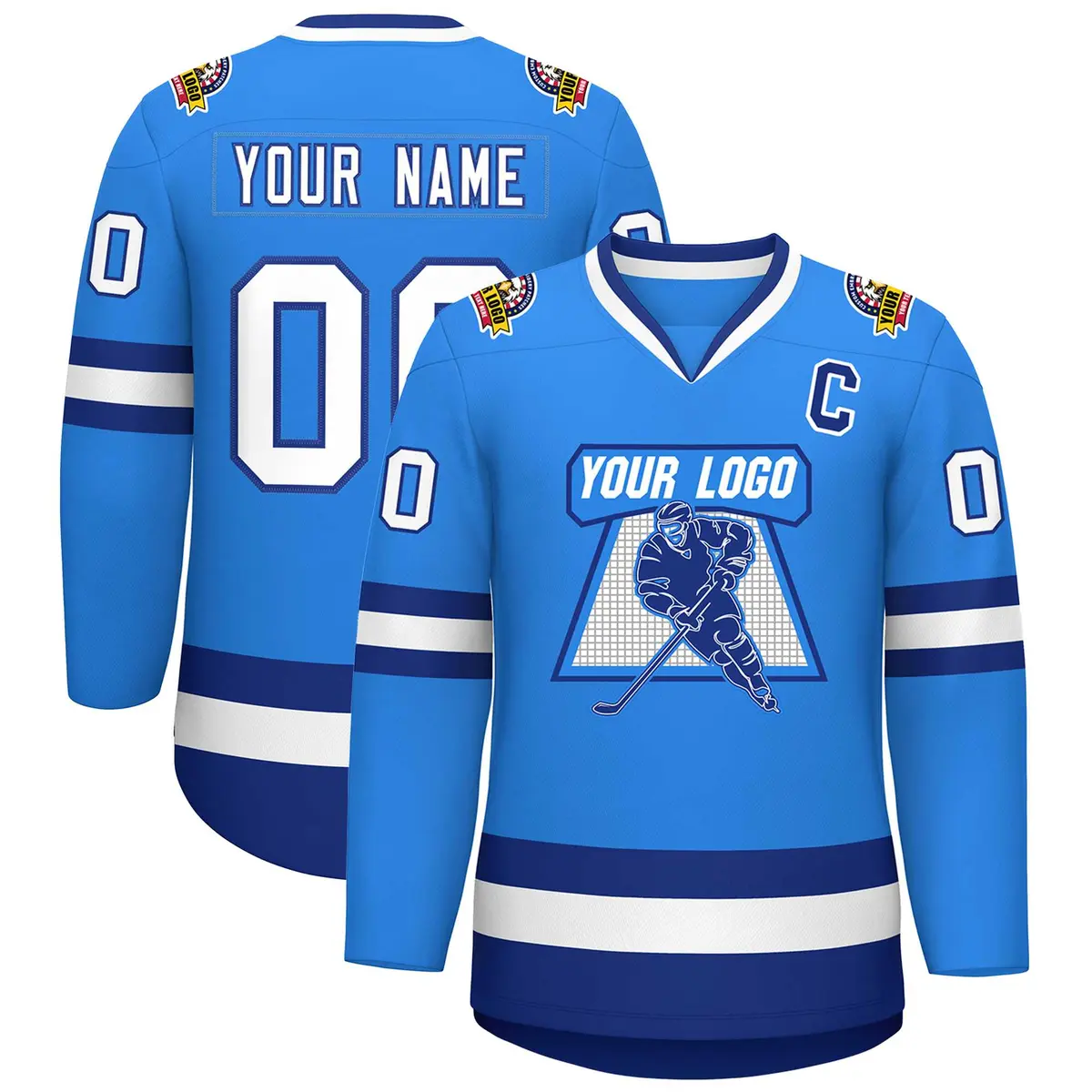 Powder Blue White-Royal Classic Style Hockey Jersey