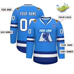 Powder Blue White-Royal Classic Style Hockey Jersey 2