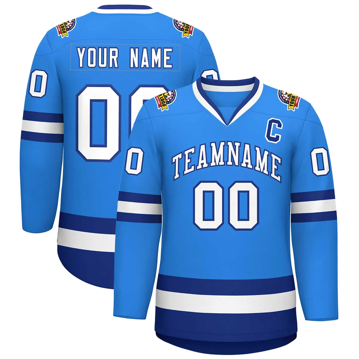 Powder Blue White-Royal Classic Style Hockey Jersey