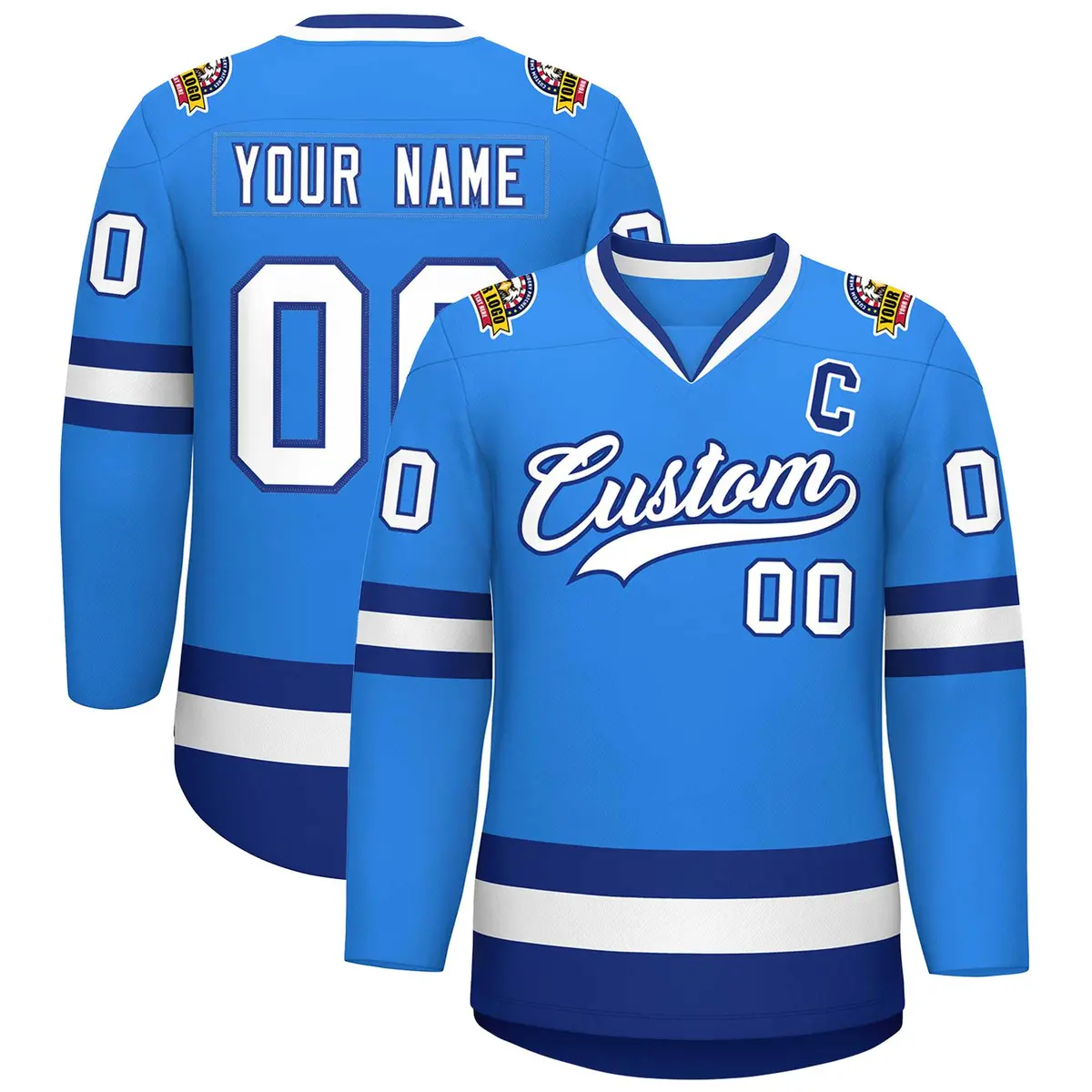 Powder Blue White-Royal Classic Style Hockey Jersey