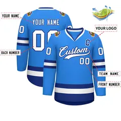 Powder Blue White-Royal Classic Style Hockey Jersey 2