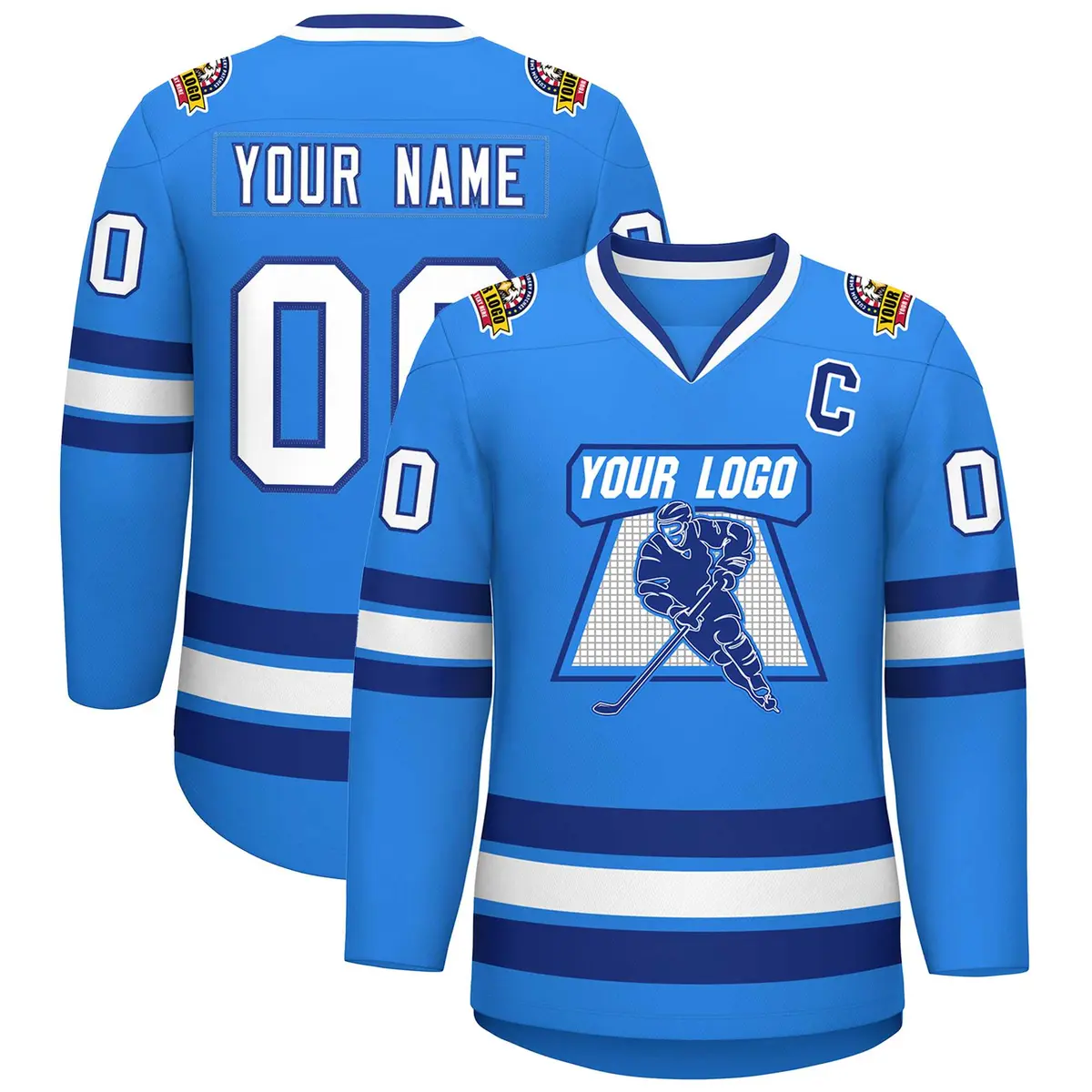 Powder Blue White-Royal Classic Style Hockey Jersey