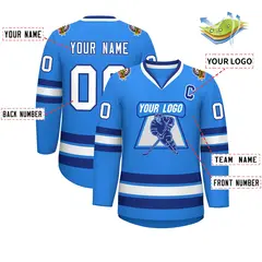 Powder Blue White-Royal Classic Style Hockey Jersey 2