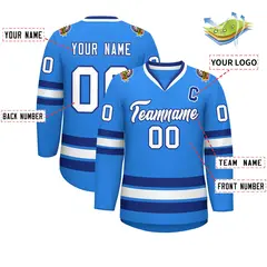 Powder Blue White-Royal Classic Style Hockey Jersey 2