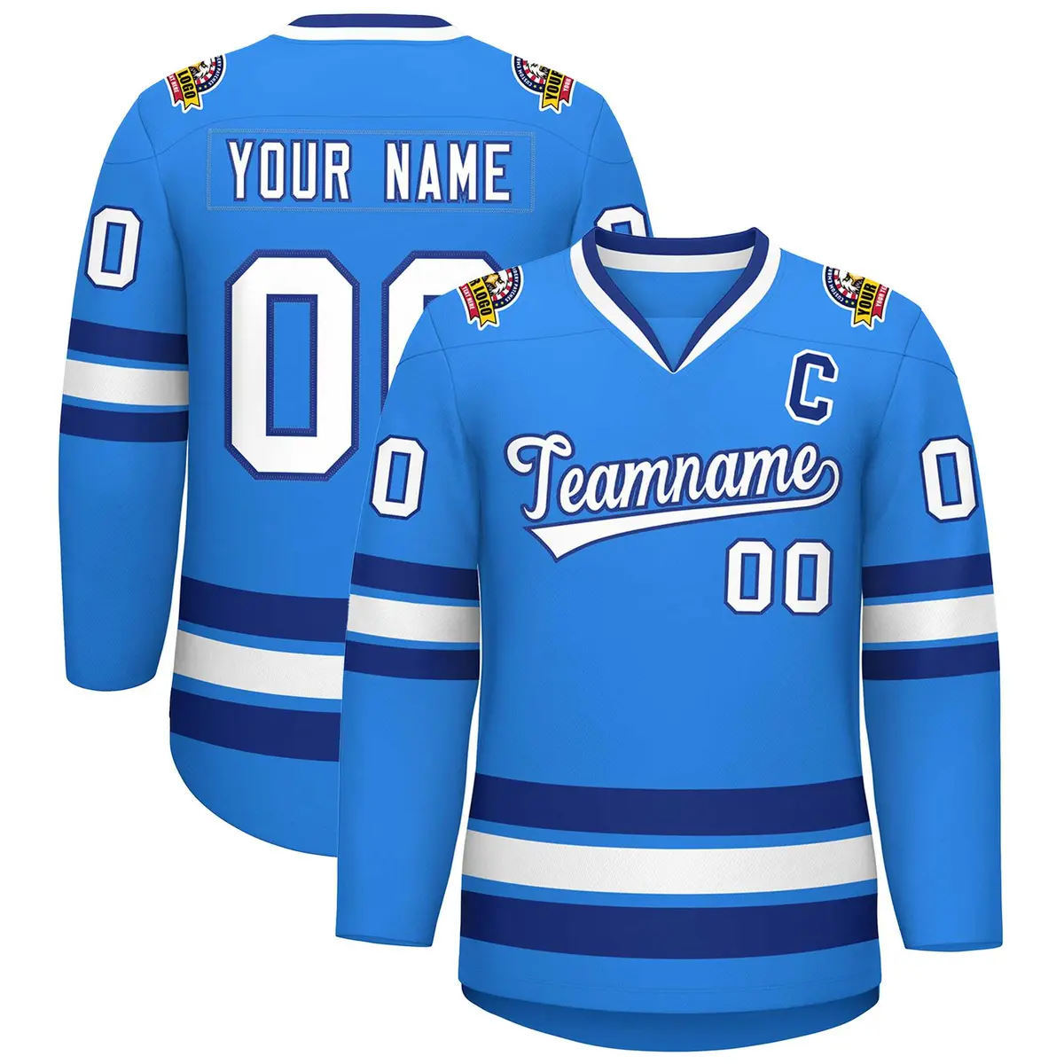 Powder Blue White-Royal Classic Style Hockey Jersey