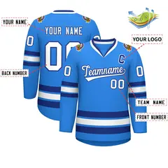 Powder Blue White-Royal Classic Style Hockey Jersey 2