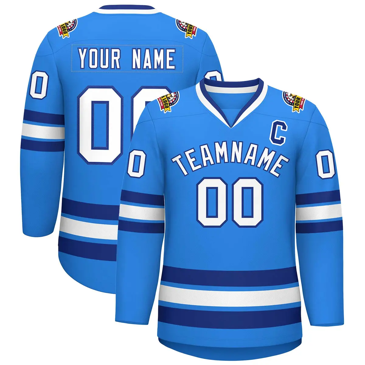 Powder Blue White-Royal Classic Style Hockey Jersey