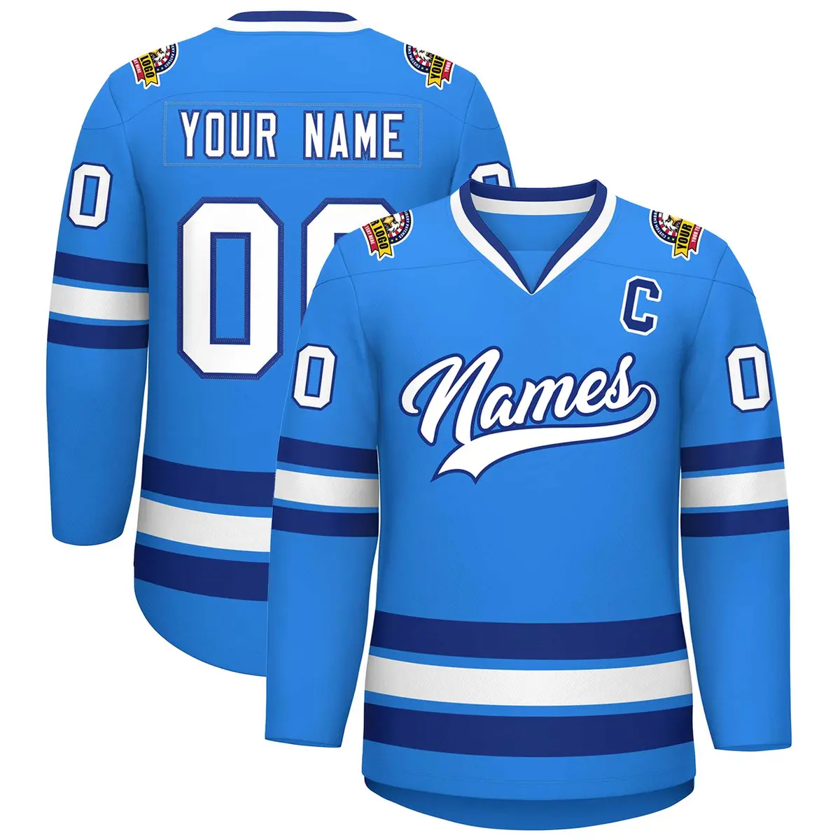 Powder Blue White-Royal Classic Style Hockey Jersey