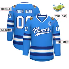 Powder Blue White-Royal Classic Style Hockey Jersey 2