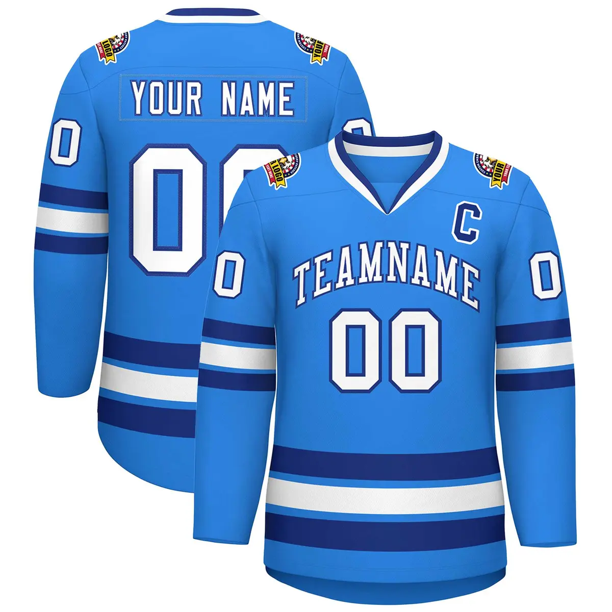 Powder Blue White-Royal Classic Style Hockey Jersey