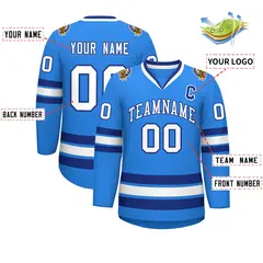 Powder Blue White-Royal Classic Style Hockey Jersey 2