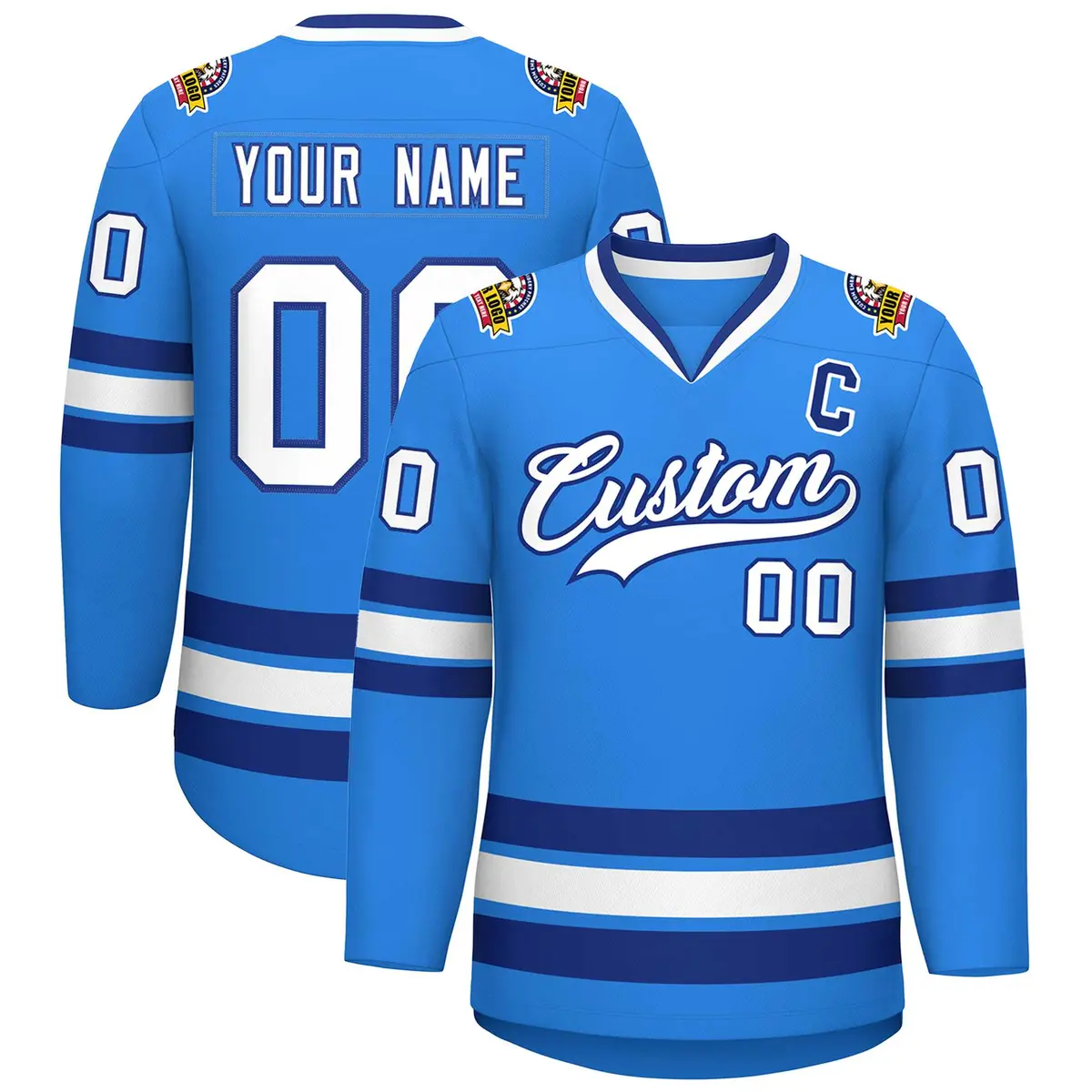 Powder Blue White-Royal Classic Style Hockey Jersey
