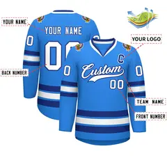 Powder Blue White-Royal Classic Style Hockey Jersey 2