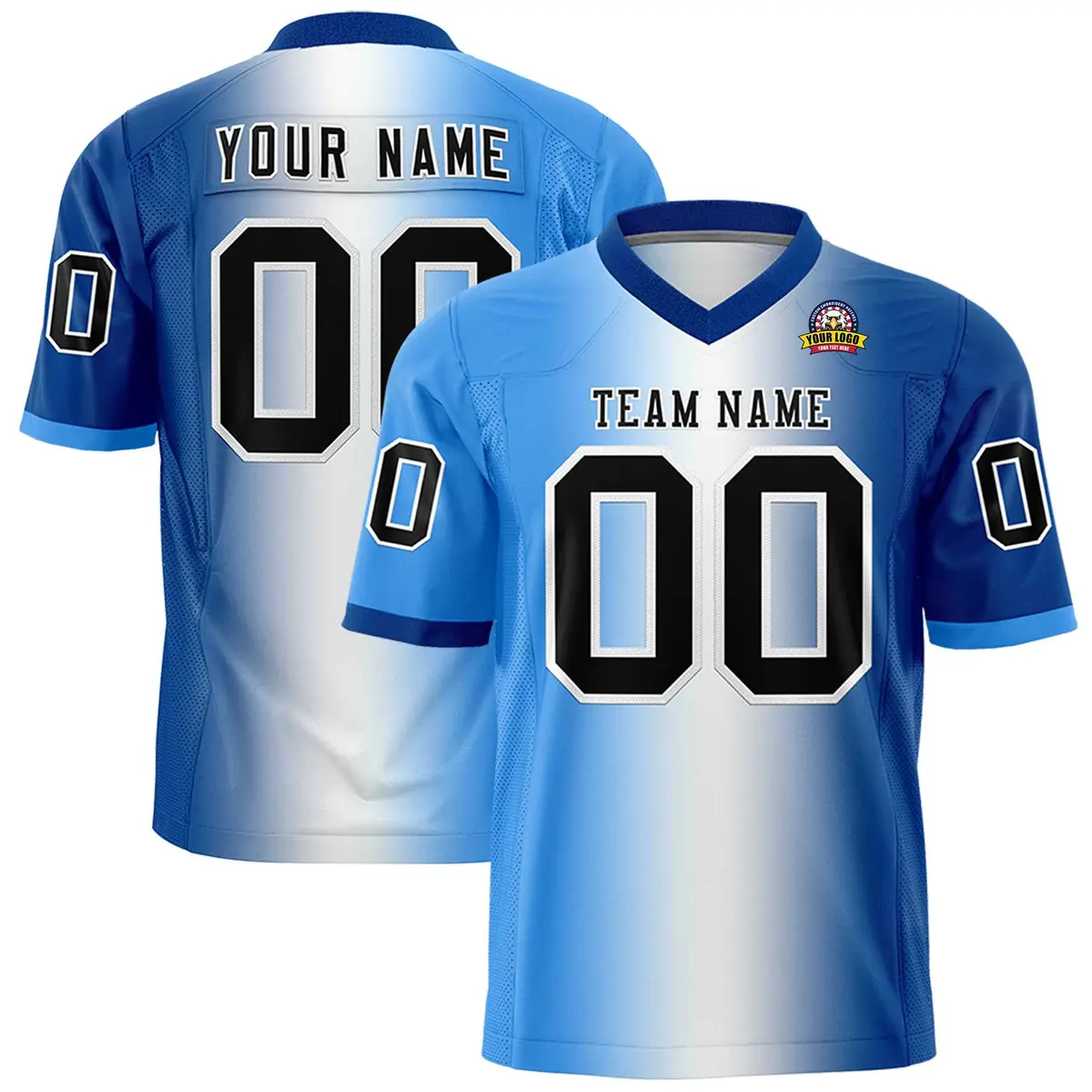 Powder Blue White-Royal Gradient Football Jersey