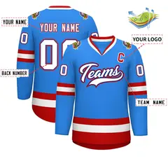 Powder Blue White Royal-Red Classic Style Hockey Jersey 2