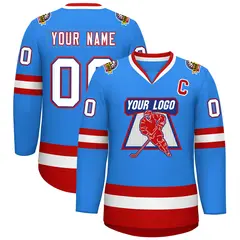 Powder Blue White Royal-Red Classic Style Hockey Jersey 1