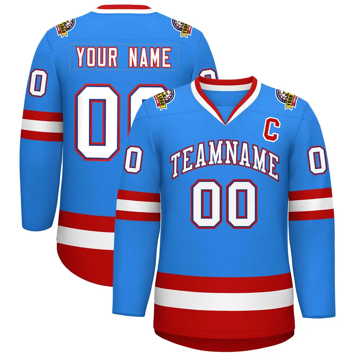 Powder Blue White Royal-Red Classic Style Hockey Jersey