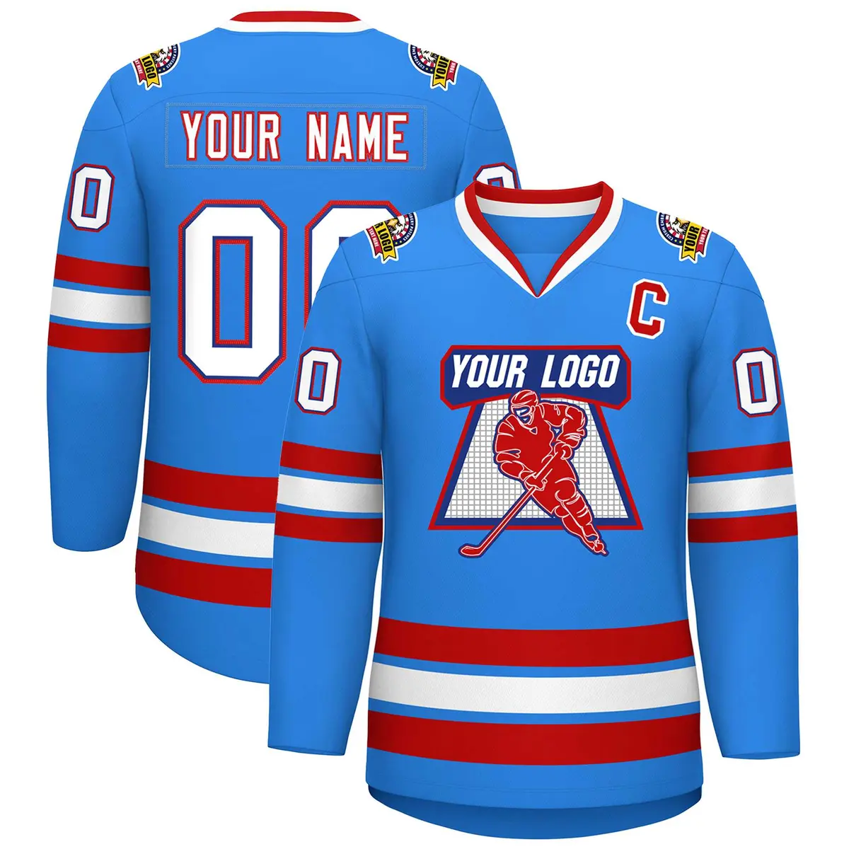 Powder Blue White Royal-Red Classic Style Hockey Jersey