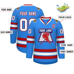 Powder Blue White Royal-Red Classic Style Hockey Jersey 2