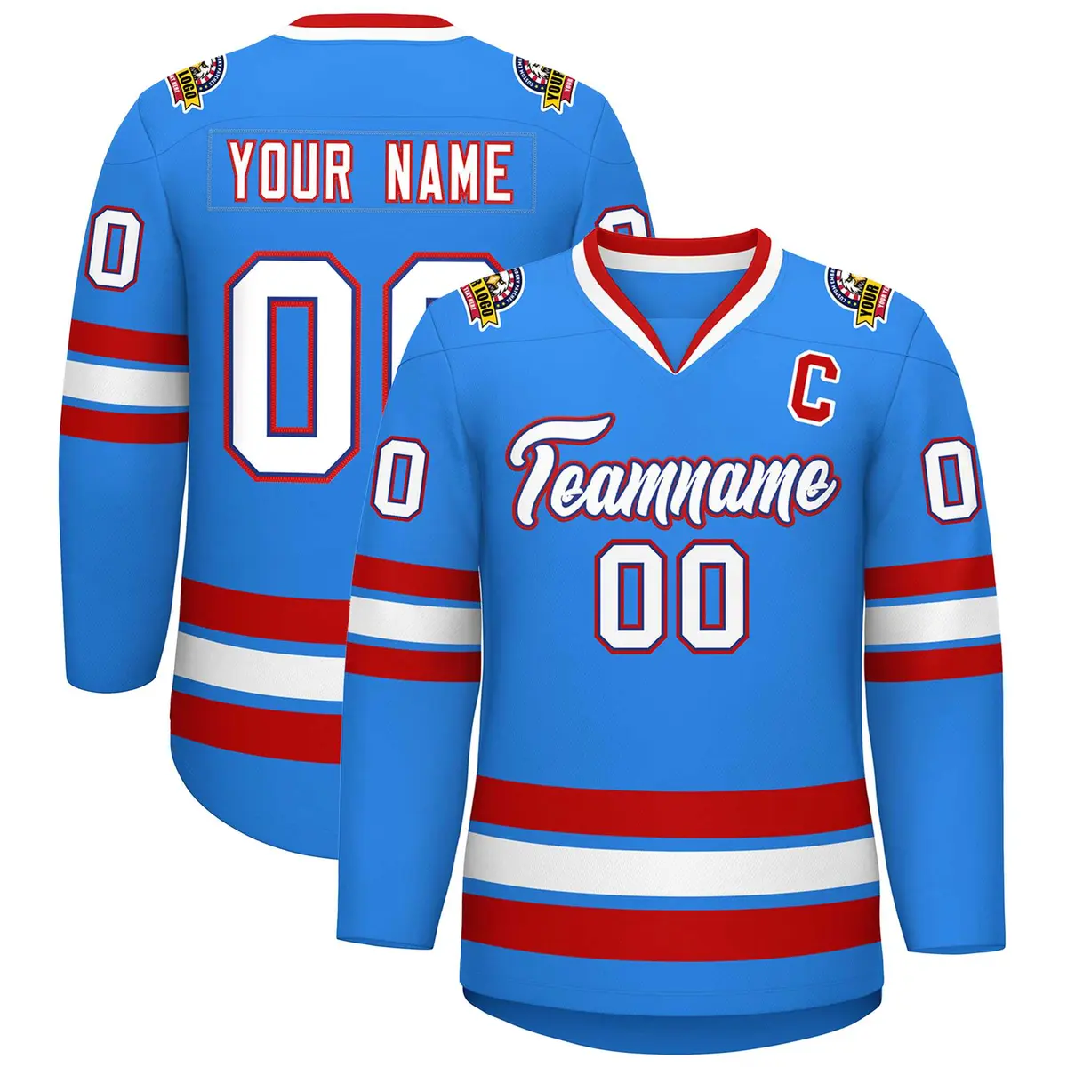 Powder Blue White Royal-Red Classic Style Hockey Jersey