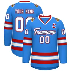 Powder Blue White Royal-Red Classic Style Hockey Jersey 1
