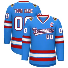 Powder Blue White Royal-Red Classic Style Hockey Jersey 1