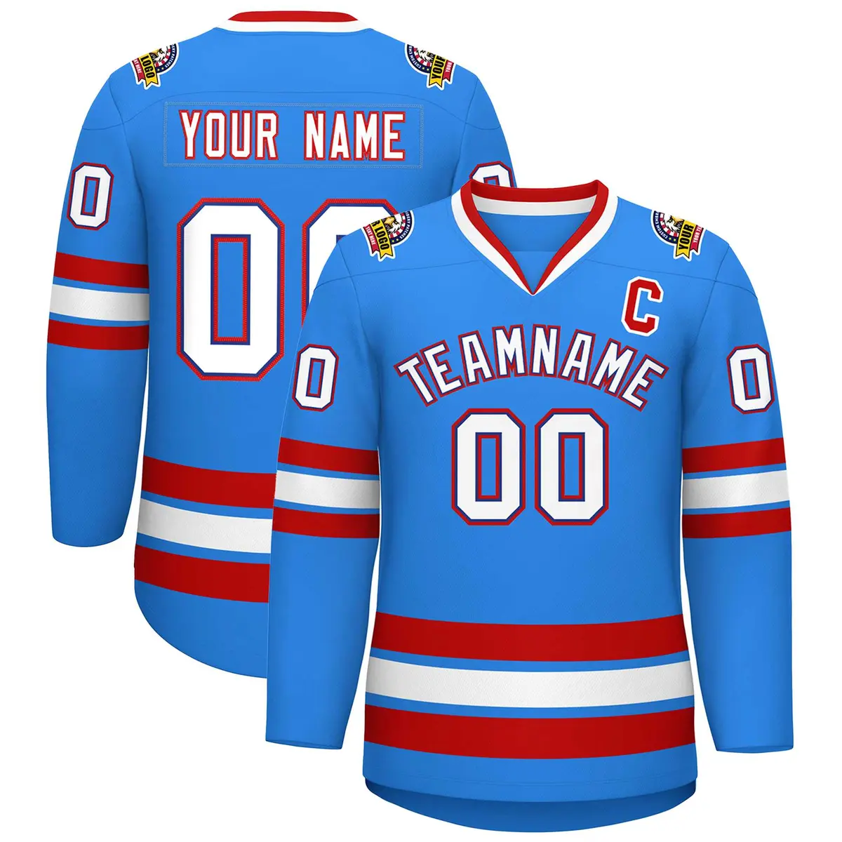 Powder Blue White Royal-Red Classic Style Hockey Jersey