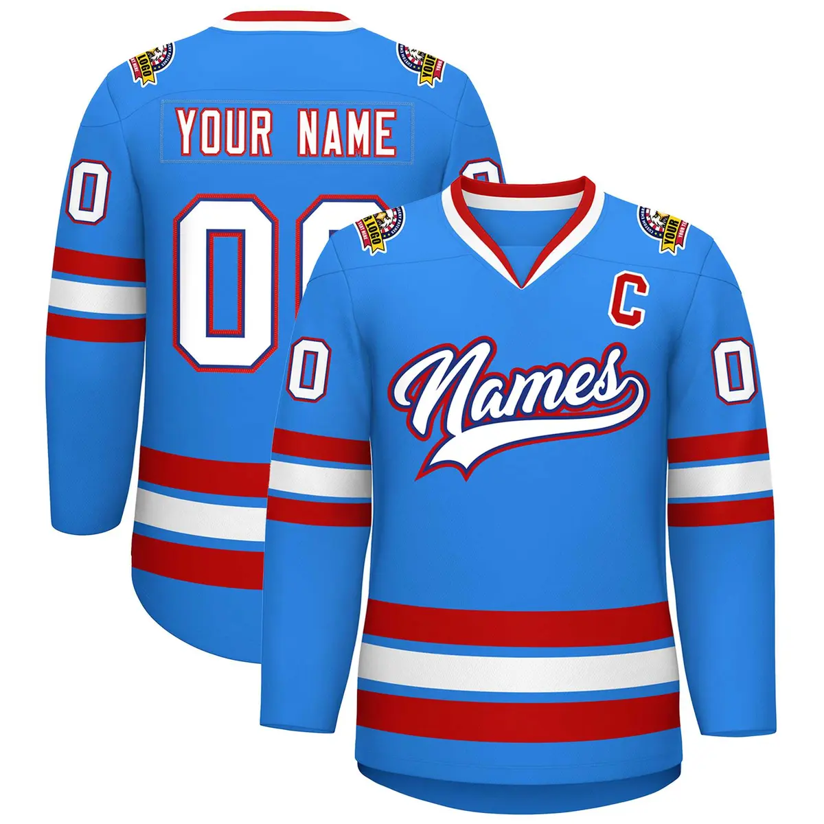 Powder Blue White Royal-Red Classic Style Hockey Jersey