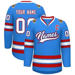 Powder Blue White Royal-Red Classic Style Hockey Jersey 1