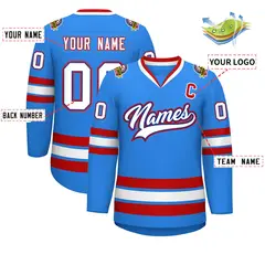 Powder Blue White Royal-Red Classic Style Hockey Jersey 2