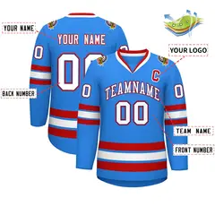 Powder Blue White Royal-Red Classic Style Hockey Jersey 2