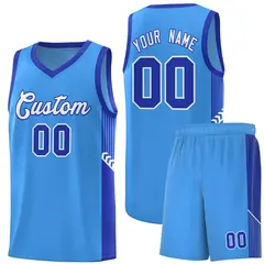 Powder Blue White-Royal Side Stripe Sports Basketball Jersey 1