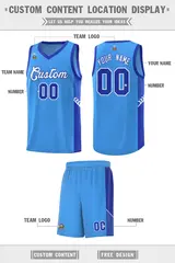 Powder Blue White-Royal Side Stripe Sports Basketball Jersey 2