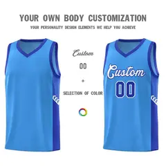Powder Blue White-Royal Side Stripe Sports Basketball Jersey 3