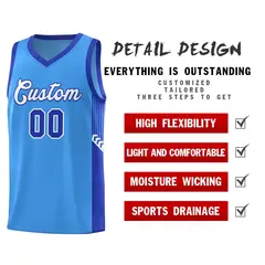 Powder Blue White-Royal Side Stripe Sports Basketball Jersey 5