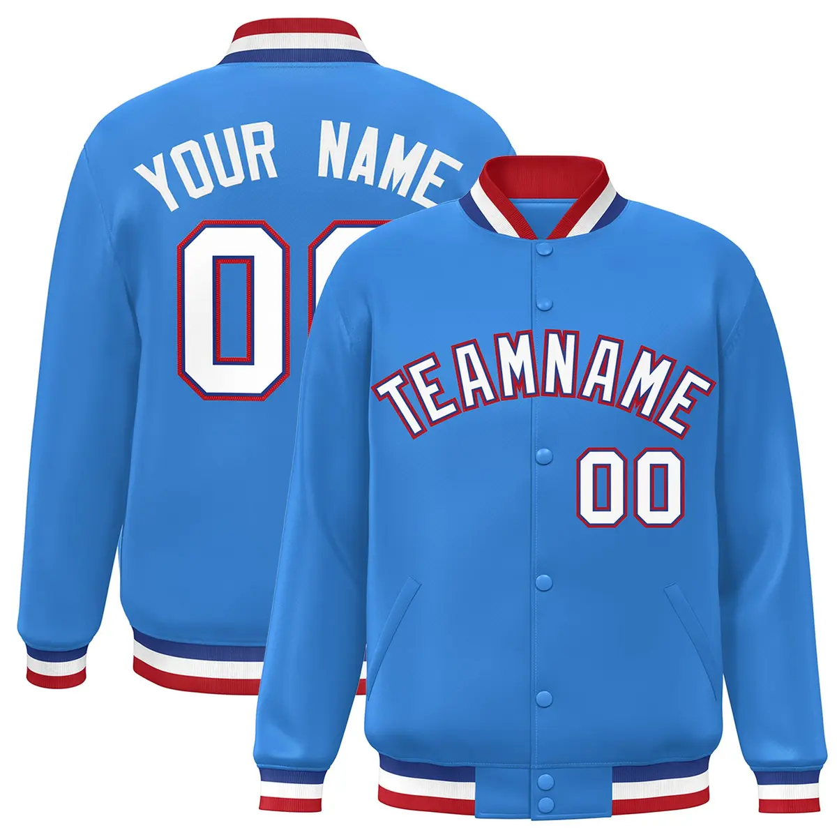 Powder Blue White-Royal Varsity Full-Snap Letterman Jacket