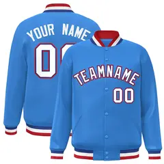 Powder Blue White-Royal Varsity Full-Snap Letterman Jacket 1