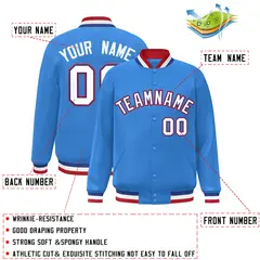 Powder Blue White-Royal Varsity Full-Snap Letterman Jacket 2