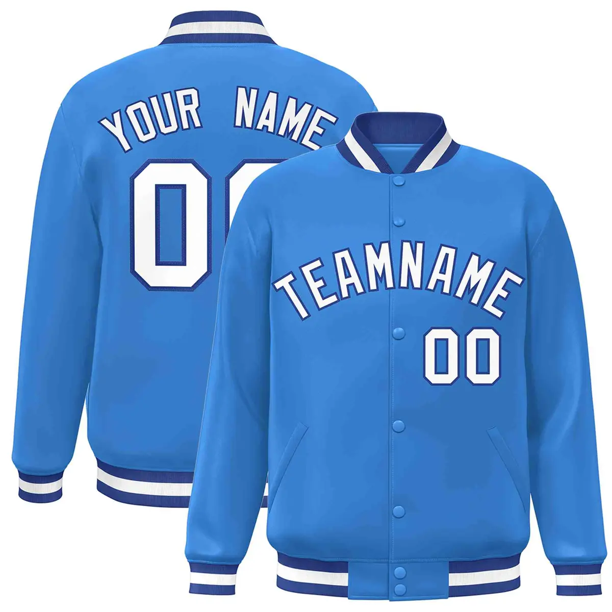 Powder Blue White-Royal Varsity Full-Snap Letterman Jacket