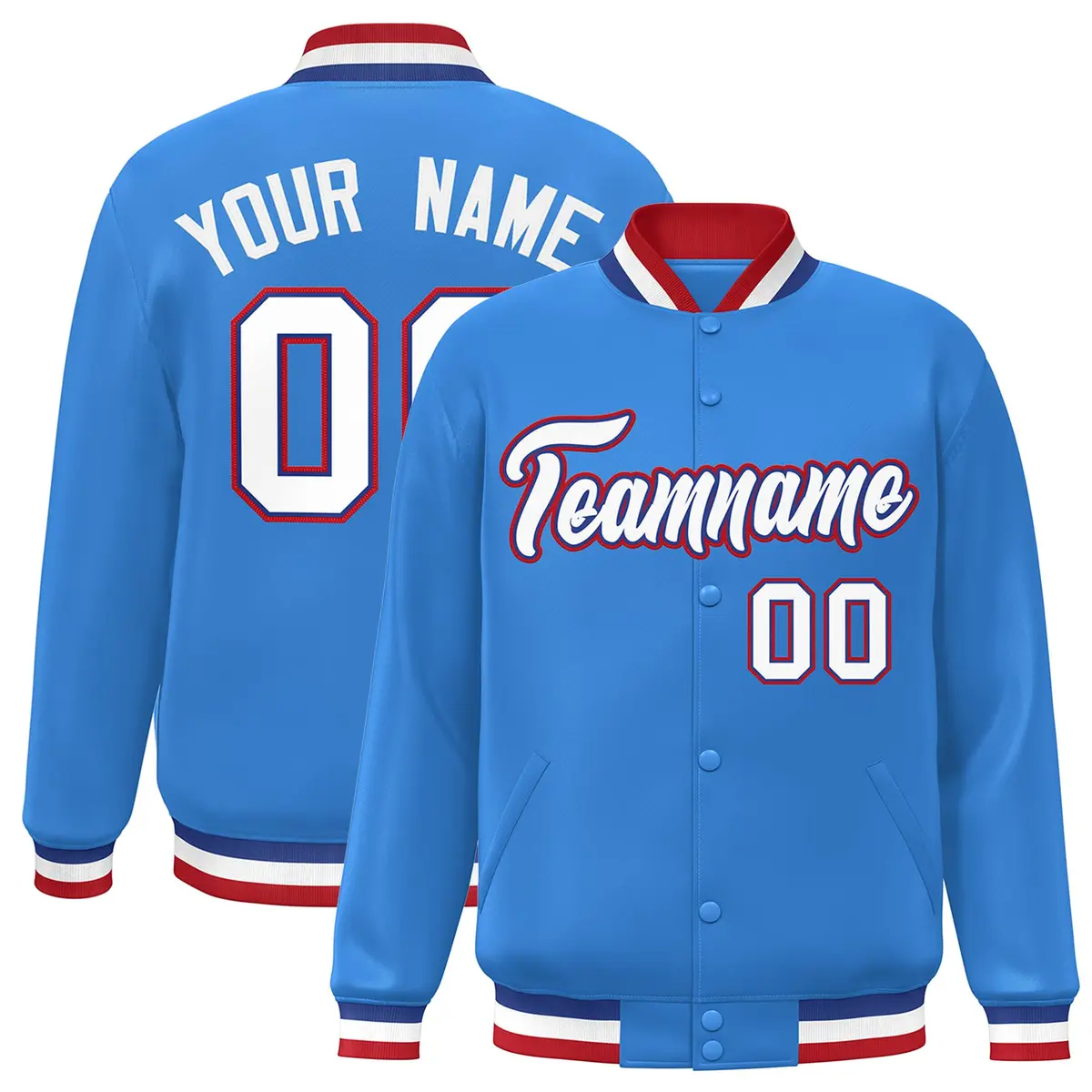 Powder Blue White-Royal Varsity Full-Snap Letterman Jacket