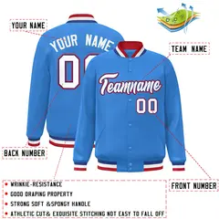 Powder Blue White-Royal Varsity Full-Snap Letterman Jacket 2