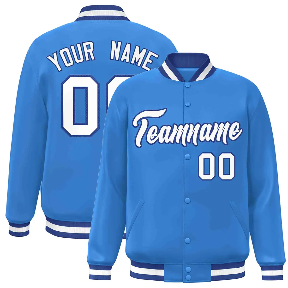 Powder Blue White-Royal Varsity Full-Snap Letterman Jacket