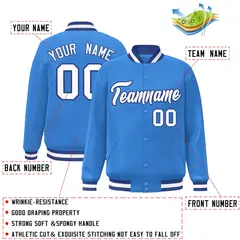 Powder Blue White-Royal Varsity Full-Snap Letterman Jacket 2