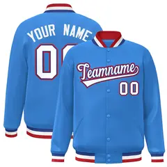Powder Blue White-Royal Varsity Full-Snap Letterman Jacket 1