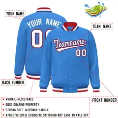 Powder Blue White-Royal Varsity Full-Snap Letterman Jacket 2