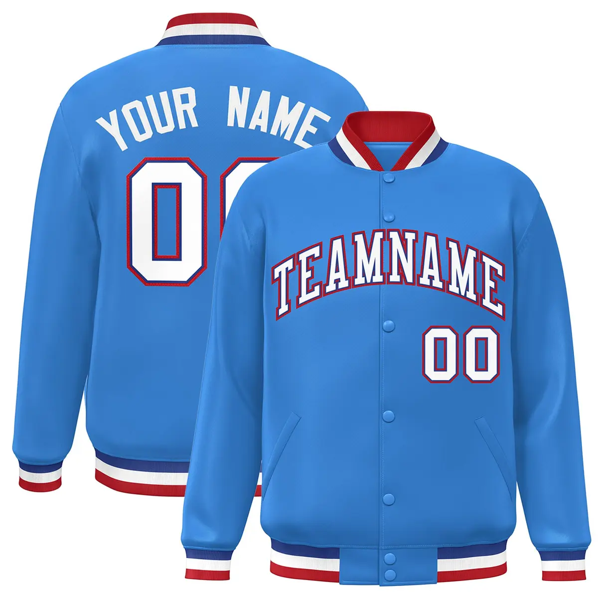 Powder Blue White-Royal Varsity Full-Snap Letterman Jacket
