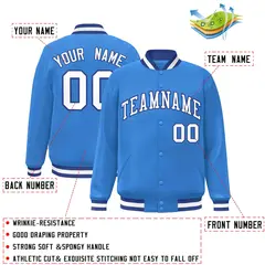 Powder Blue White-Royal Varsity Full-Snap Letterman Jacket 2