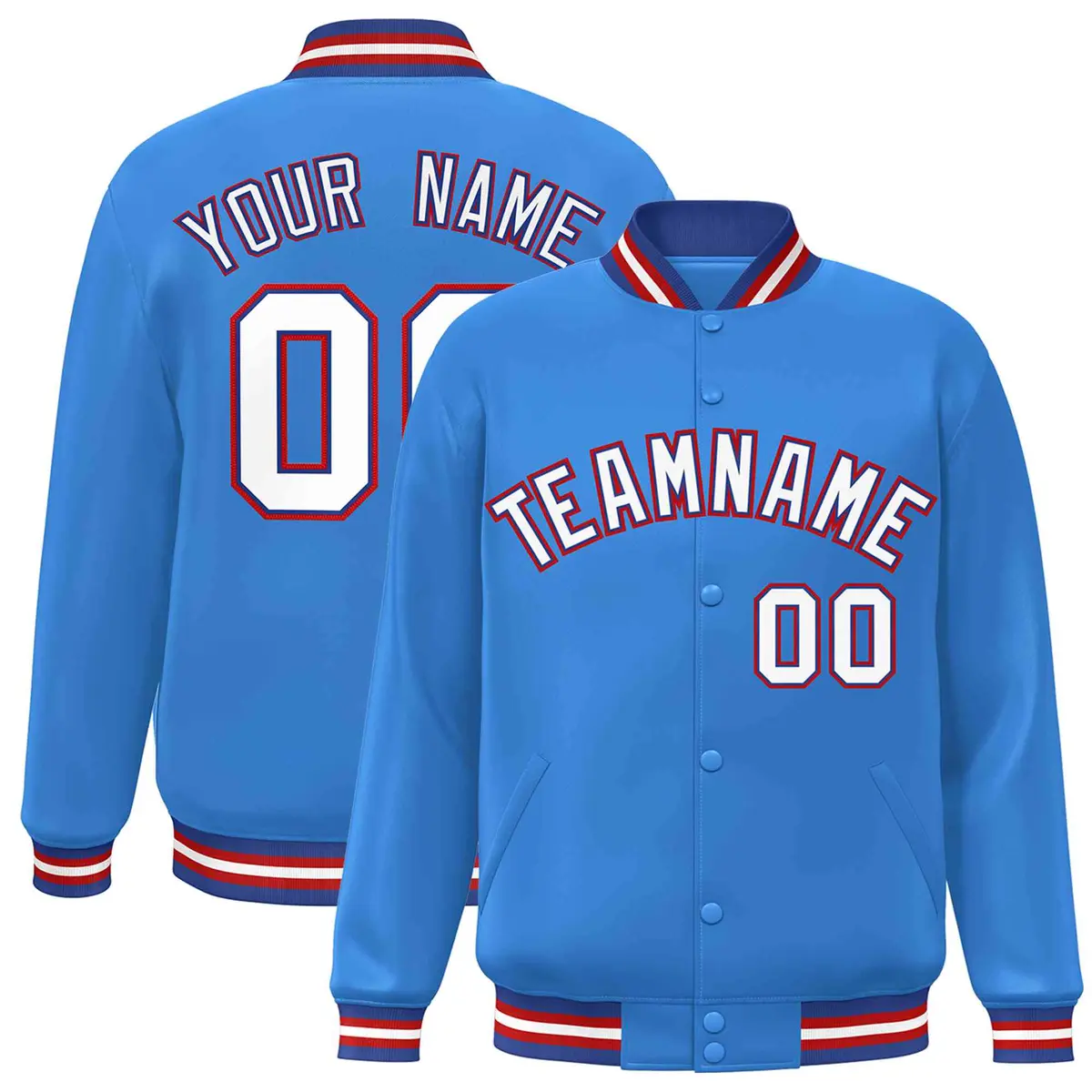 Powder Blue White-Royal Varsity Full-Snap Letterman Jacket