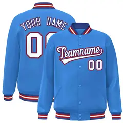 Powder Blue White-Royal Varsity Full-Snap Letterman Jacket